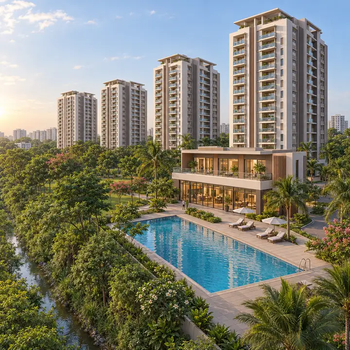 Urbanrise Whitefield swimming pool and sun deck beside the club house, artist's impression Urbanrise Whitefield swimming pool and sun deck beside the club house, artist's impression